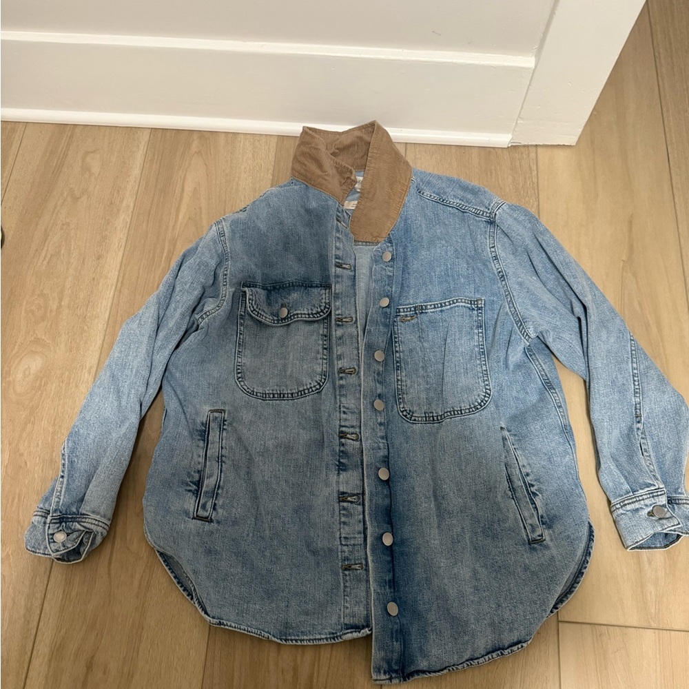 Light Blue Denim Jacket with Brown Collar
